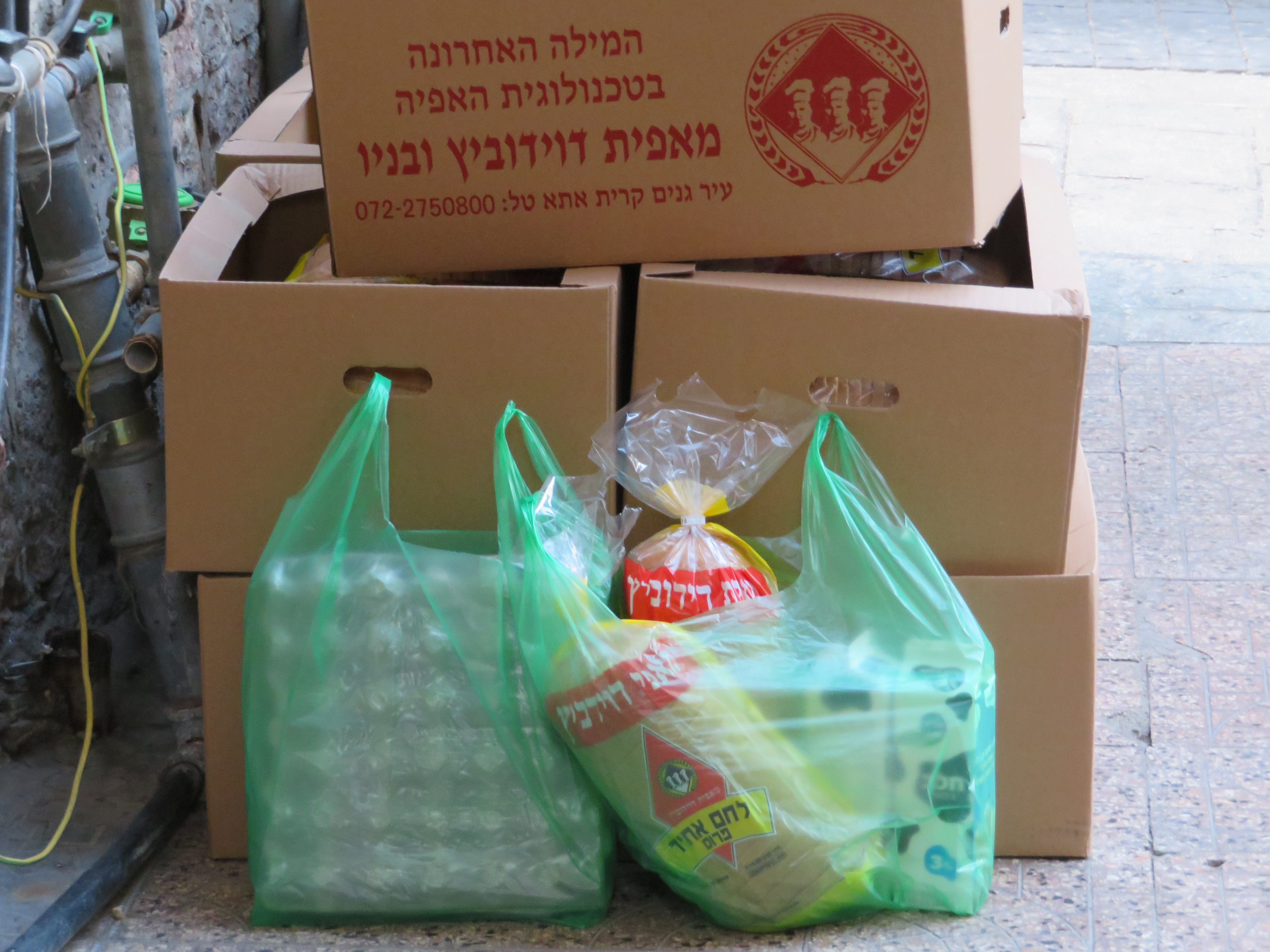 Bags and boxes of groceries